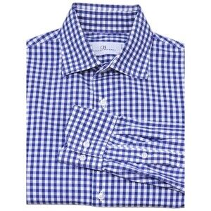 Carolina Herrera Men's Dress Shirt 15.5 Neck Blue White Gingham Long Sleeve